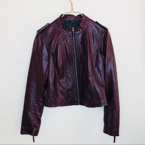 A.n.a FAUX leather berry-red Moto Jacket